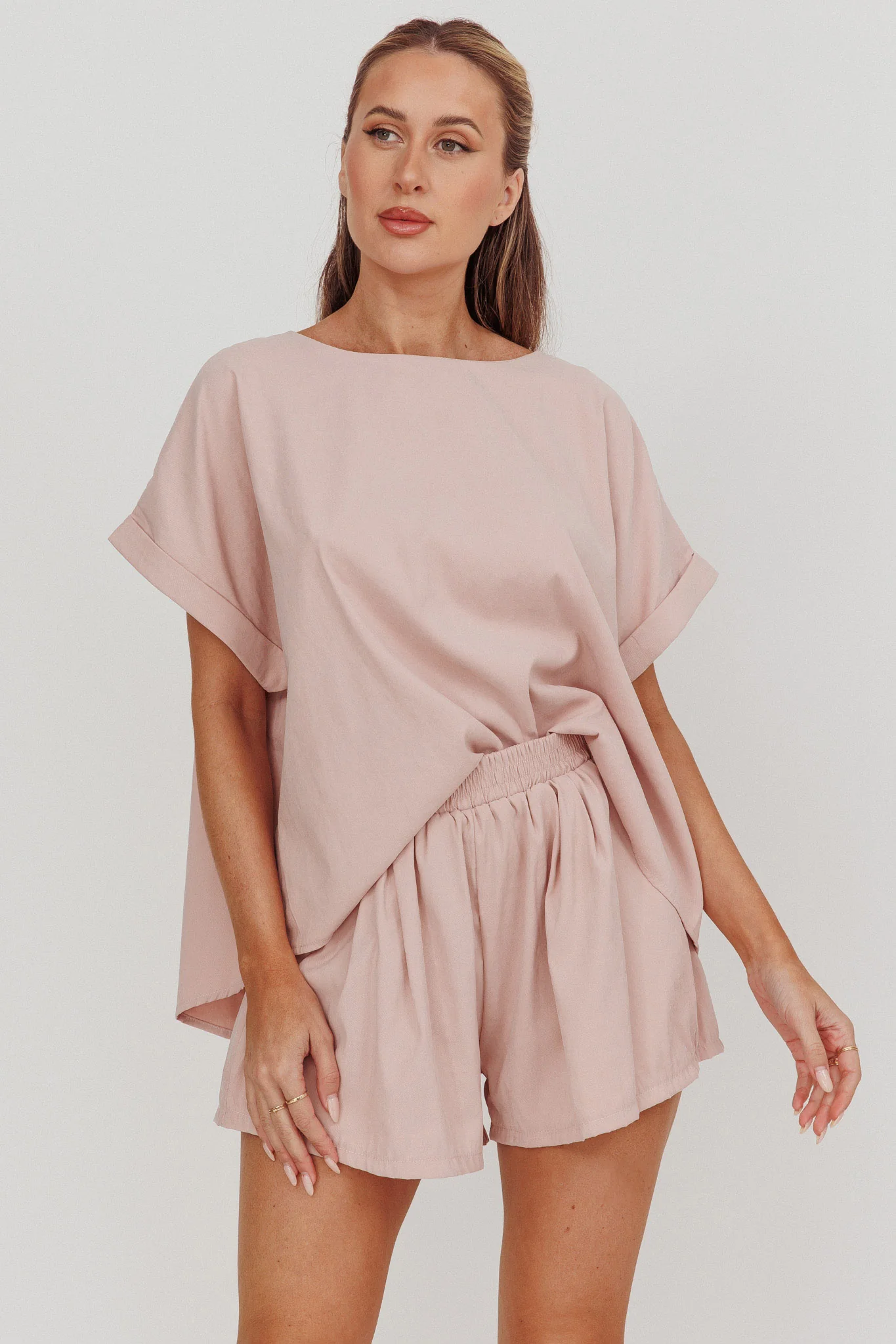 Elastic Waist Relaxed Shorts Blush